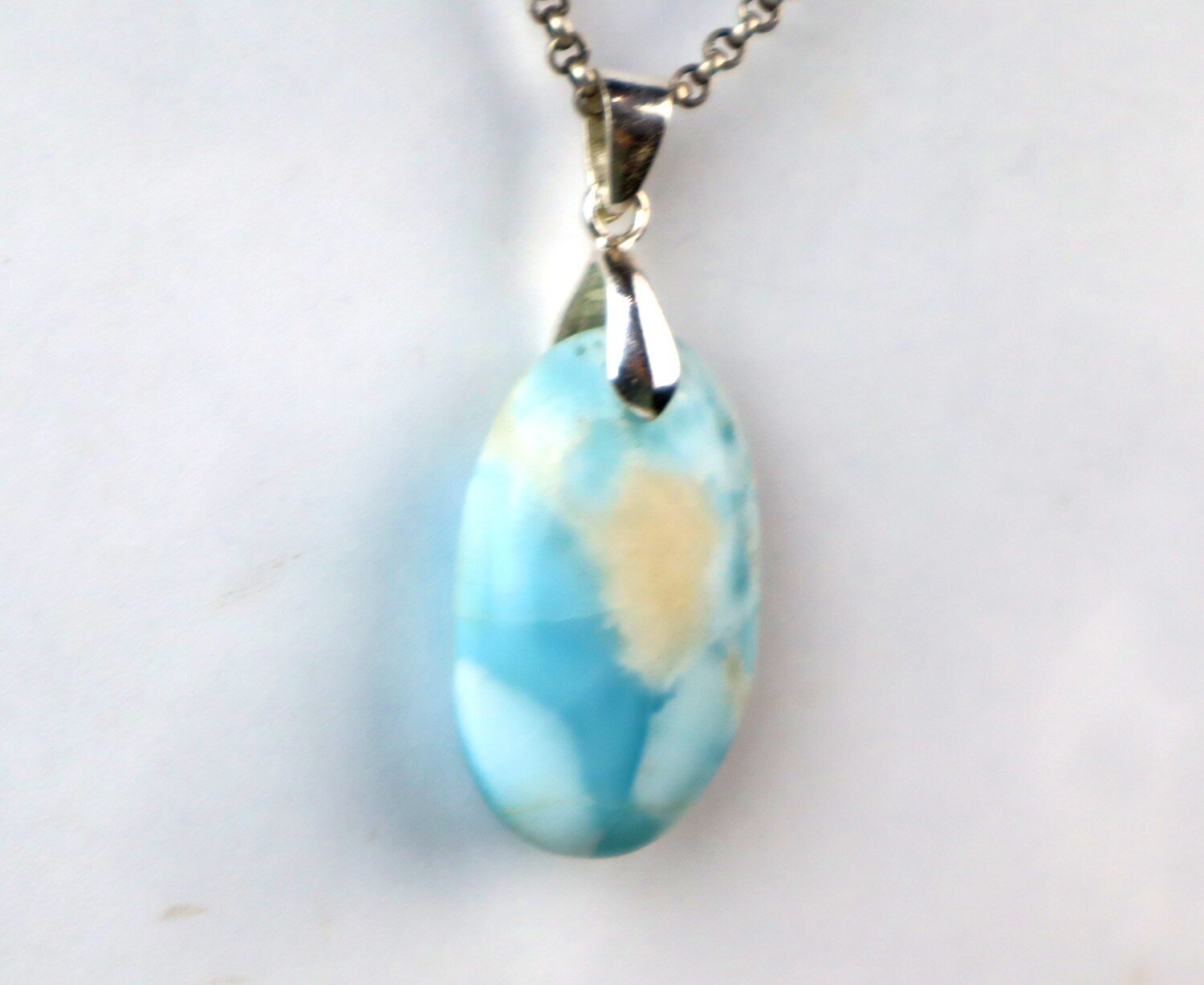 1.8 Inch 11g Genuine Dominican light Blue LARIMAR Oval Pendant 925 Silver – photo 5