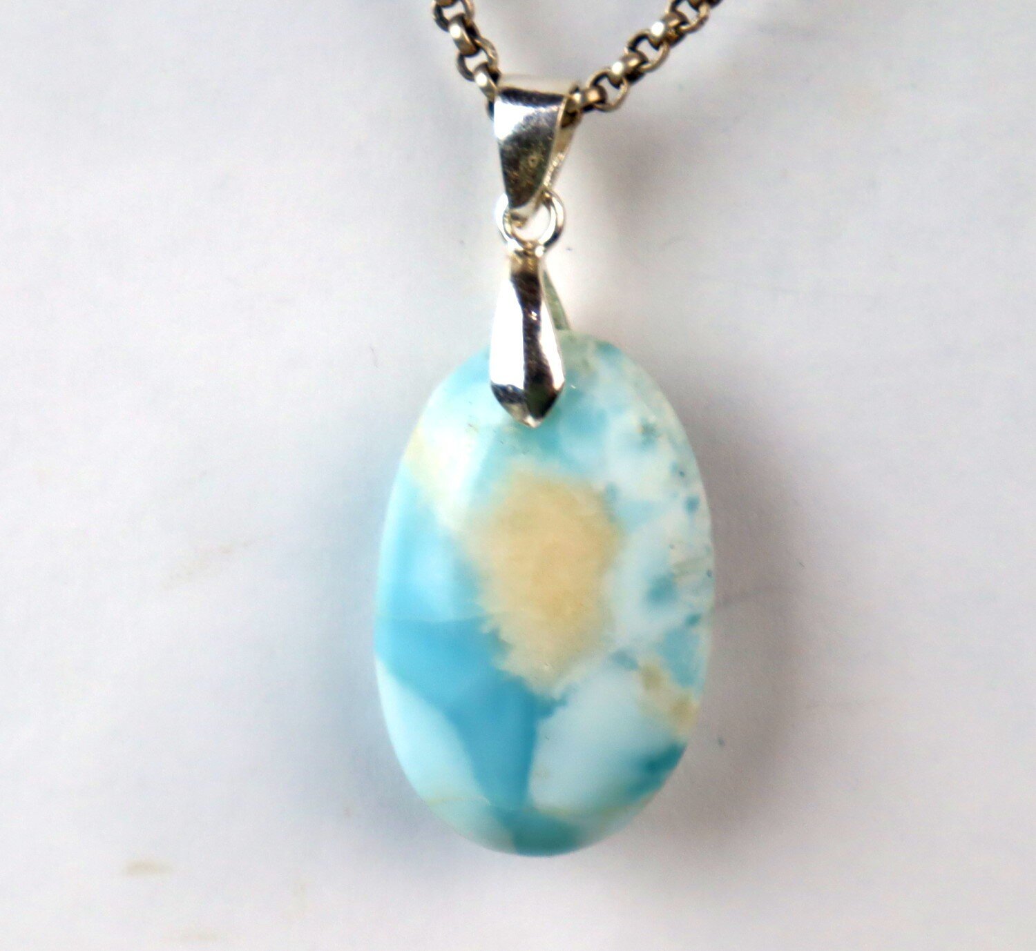 1.8 Inch 11g Genuine Dominican light Blue LARIMAR Oval Pendant 925 Silver – photo 6