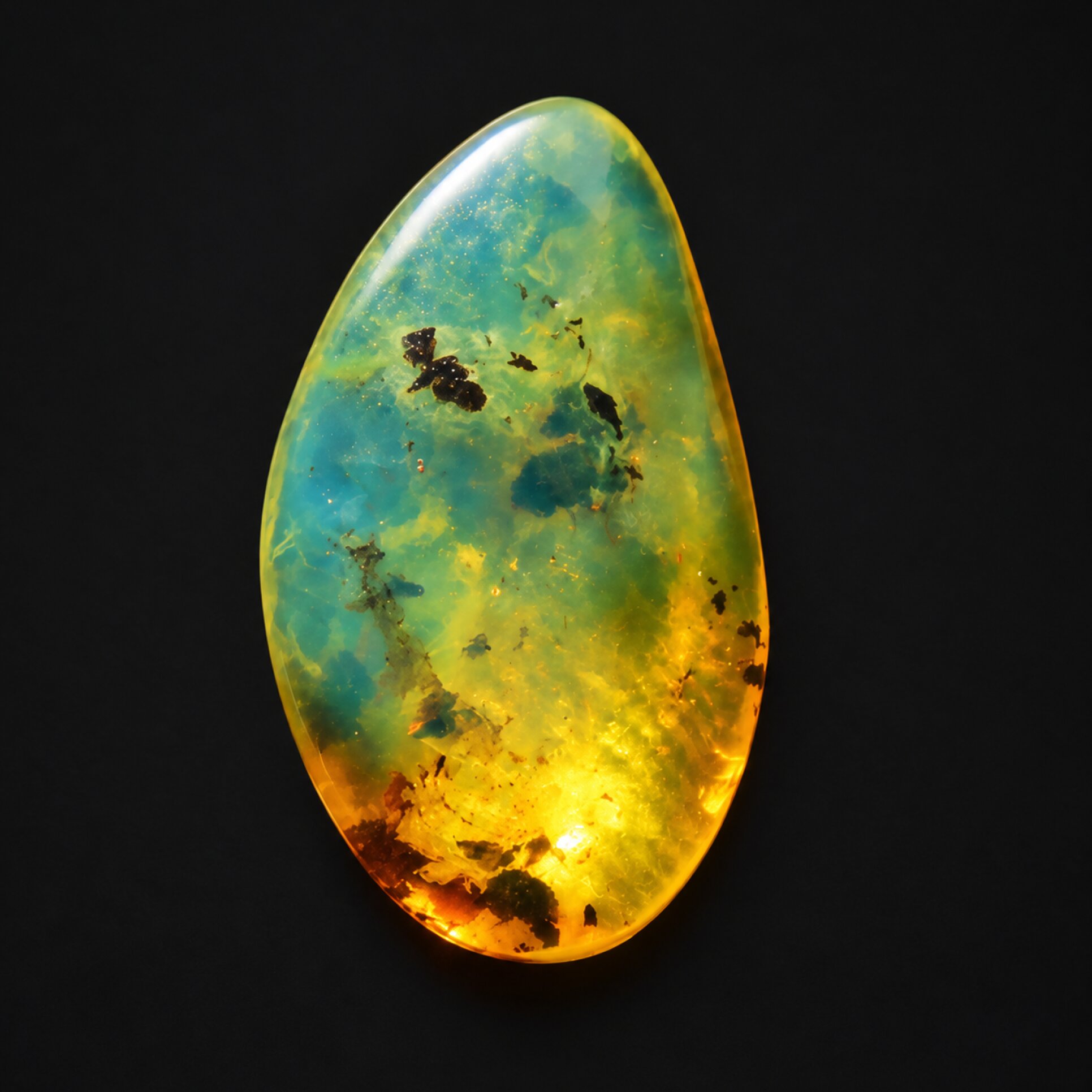 Natural green blue polished Dominican amber