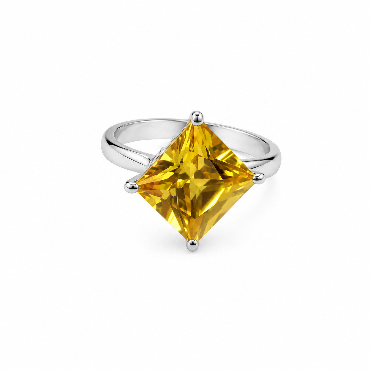 Genuine Authentic Yellow Cubic Zirconia 925 Sterling Silver Ring US#8 3/4