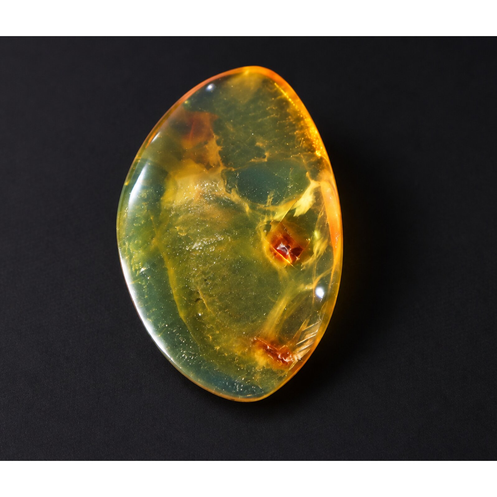 Nature created orange green Dominican amber cabochon