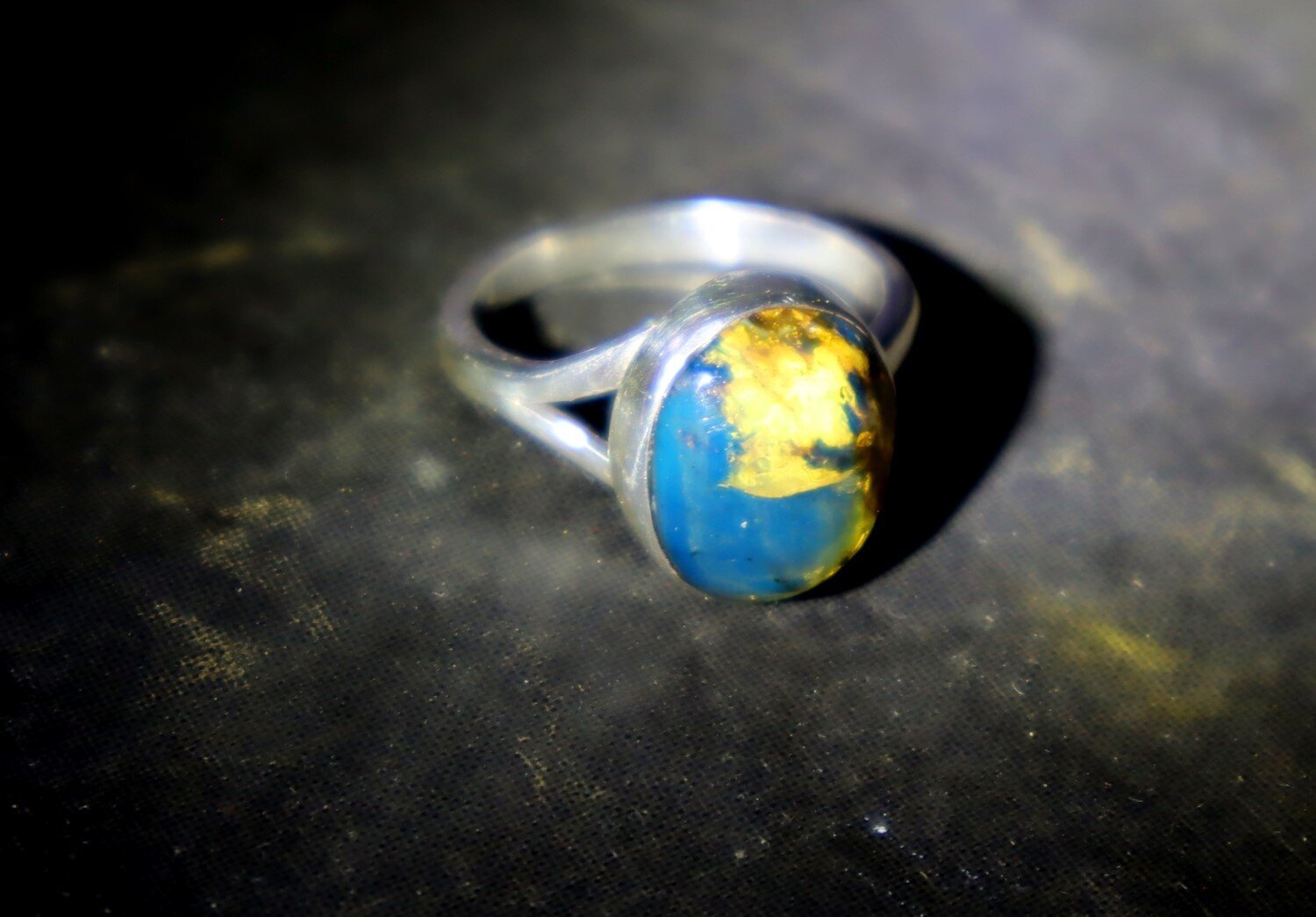 Handcrafted Natural Deep Blue Amber 925 Sterling Silver Oval Ring US#5.75 – photo 4