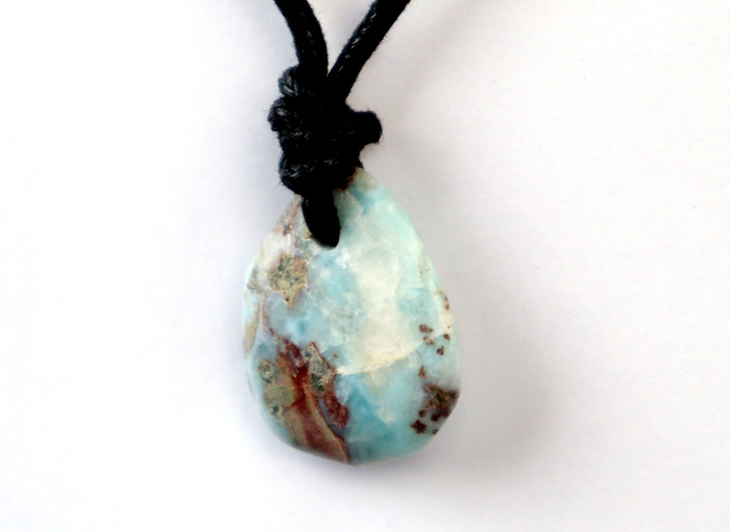Lovely Natural Ocean Red Blue Larimar Necklace adjustable free leather cord – photo 4