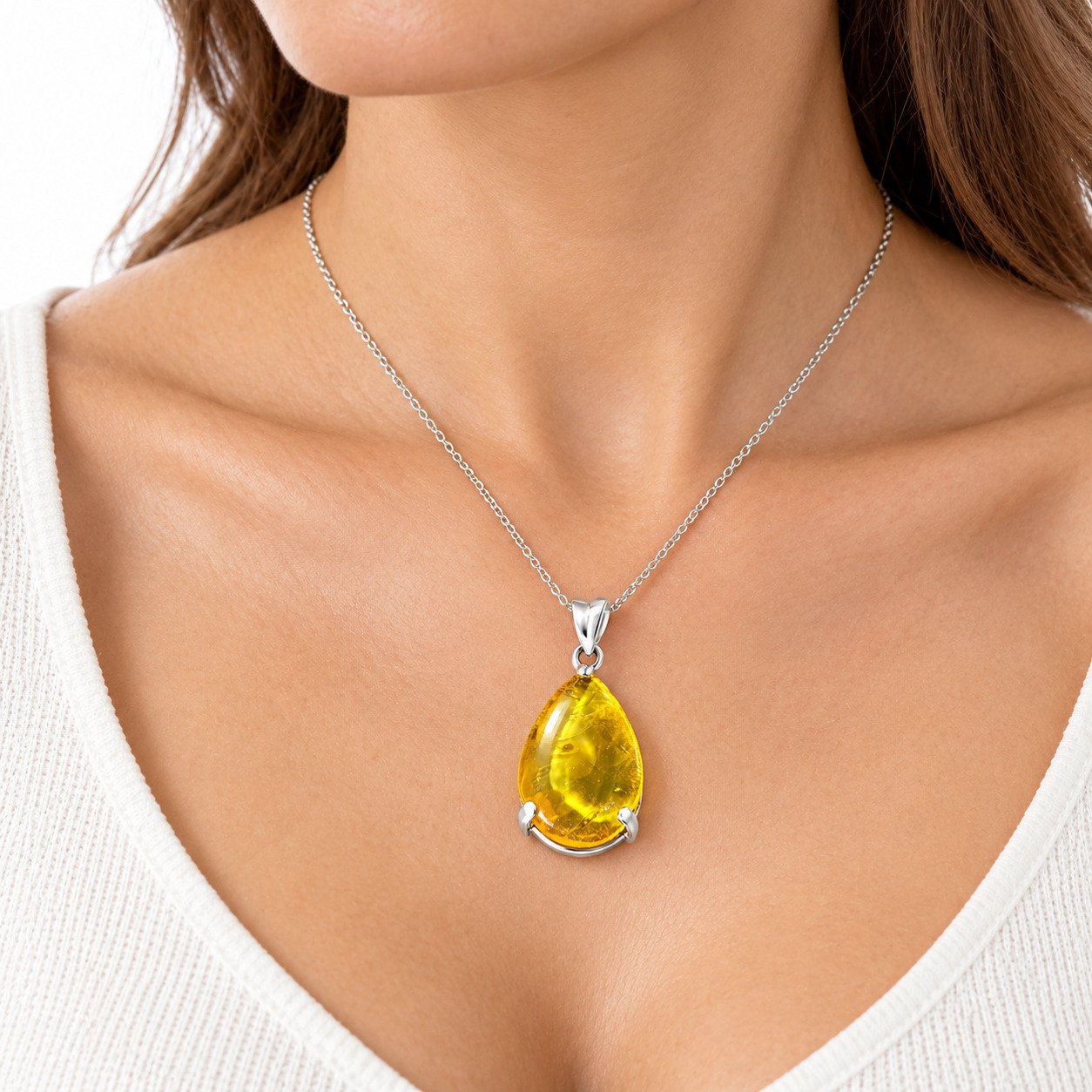 Studio made yellow green Dominican amber sterling silver pendant 5.5g – photo 2