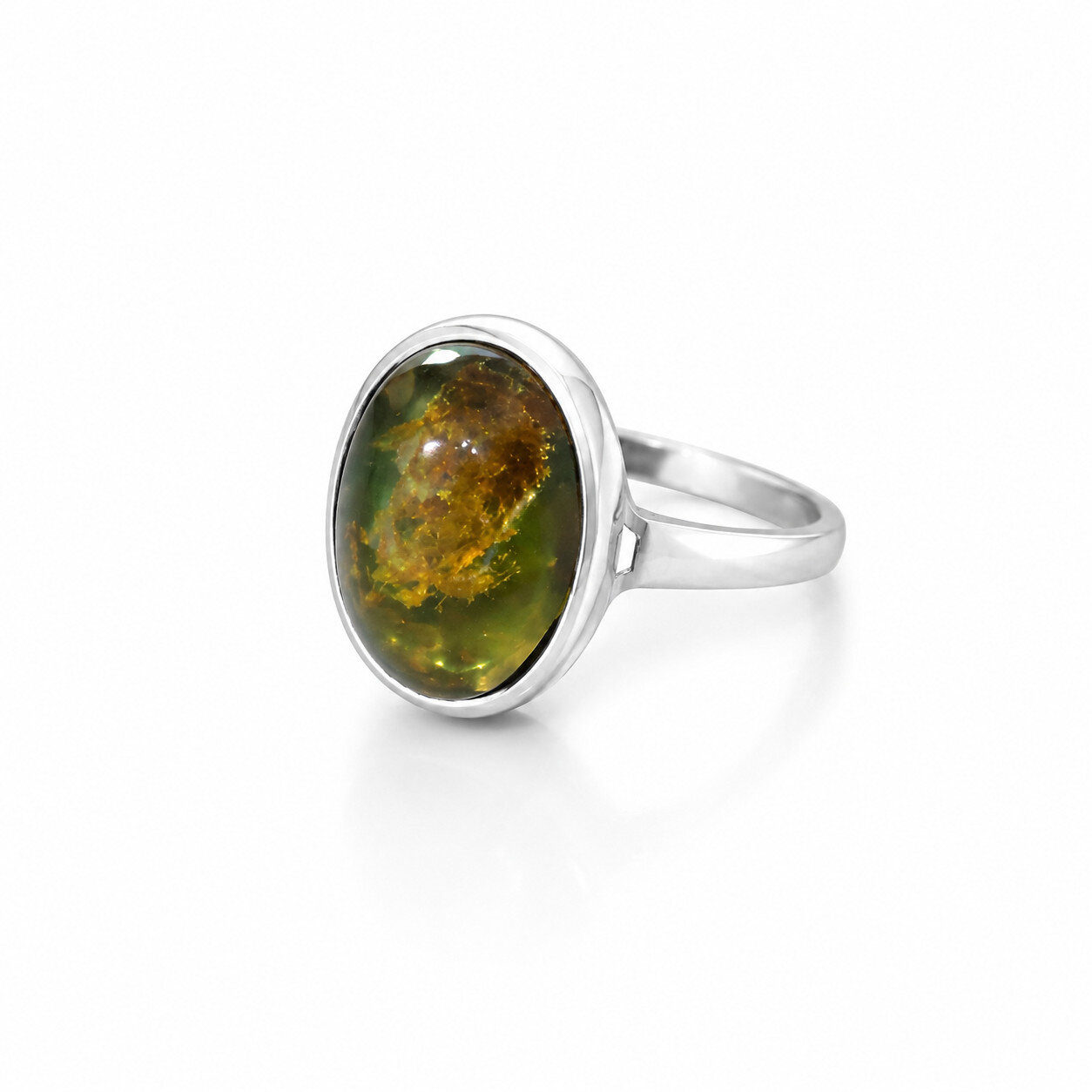 Genuine Authentic Blue Green Amber 925 Sterling Silver Oval Ring US#5.75 – photo 6