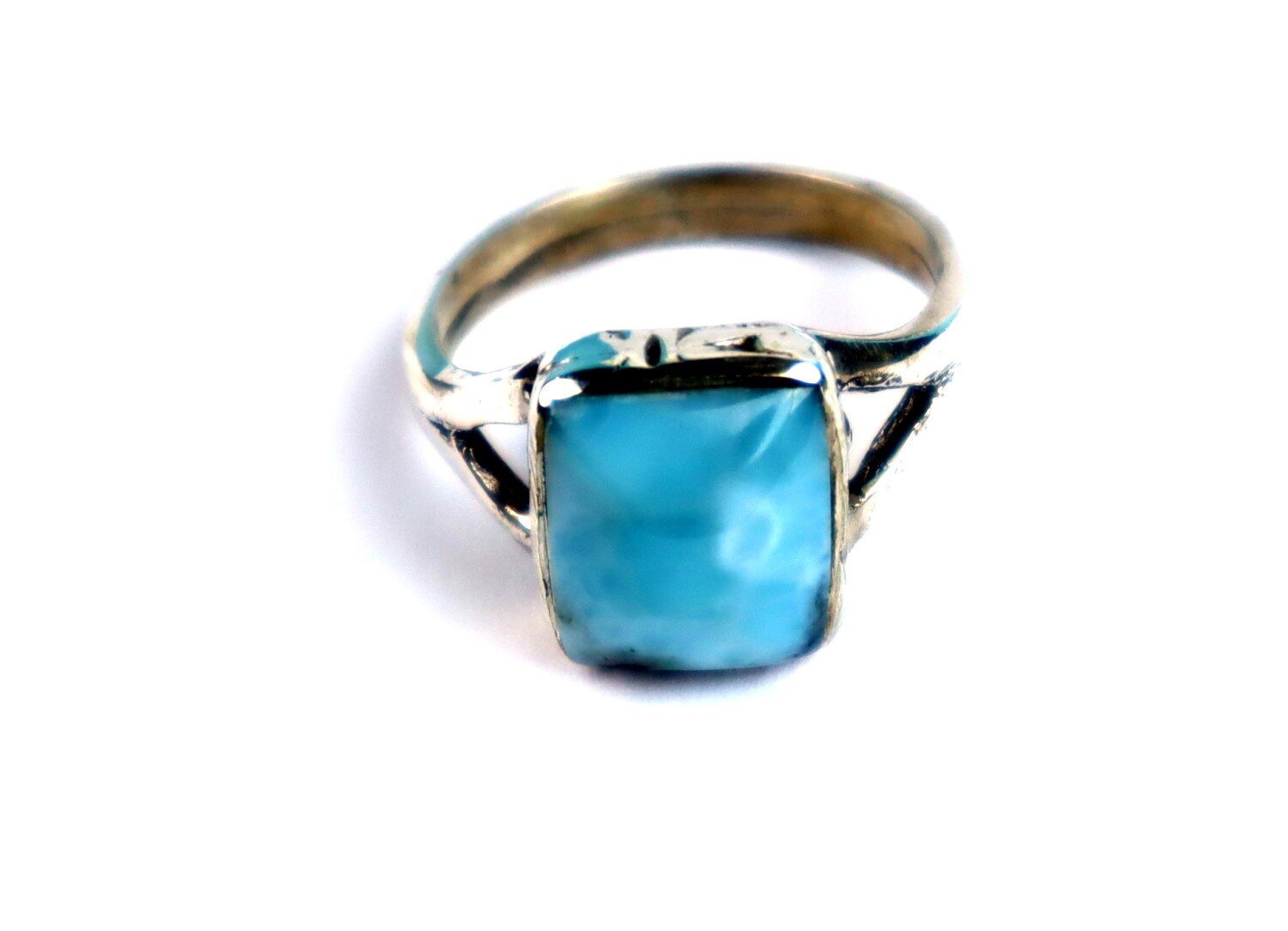 Beautiful Natural Light Blue Larimar .925 Sterling Silver Ring #7 free resizing – photo 9