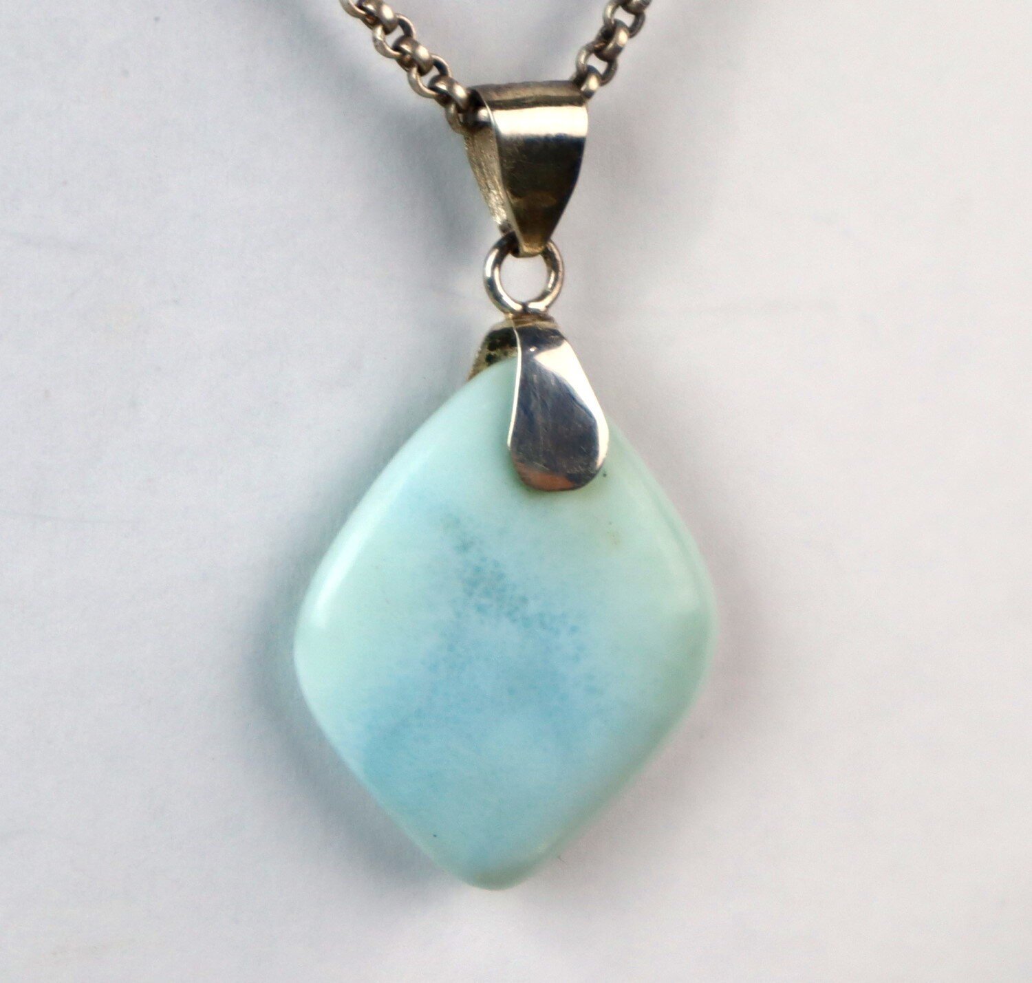Charming Design Natural Light Blue Larimar .925 Sterling Silver Pendant 47mm – photo 7