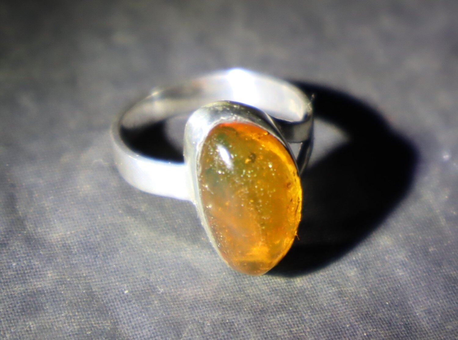 Natural Clear Light Orange Amber .925 Sterling Silver Ring #6 free resizing – photo 10