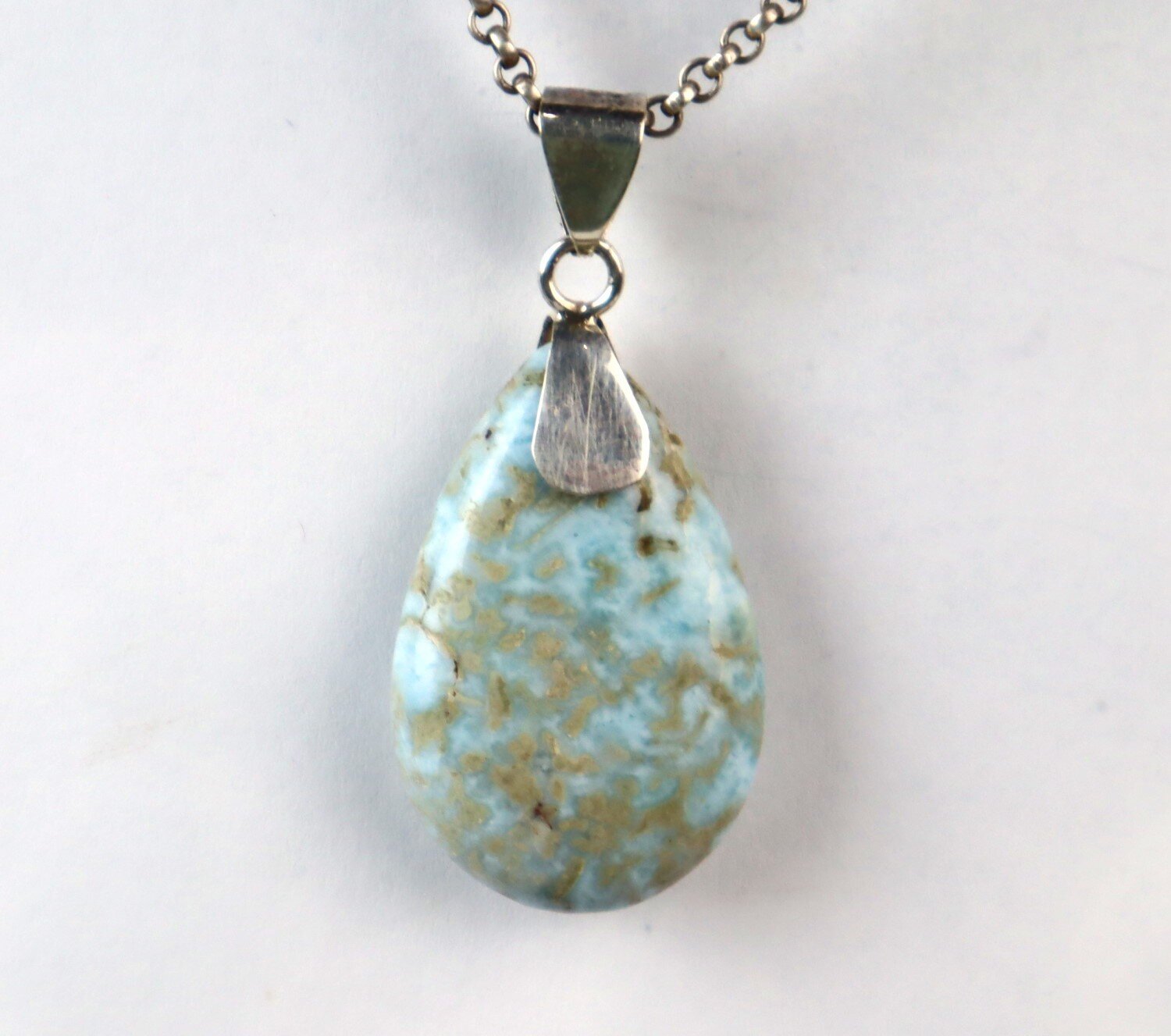 Beautiful Natural Ocean Blue Larimar .925 Sterling Silver Pendant 47mm – photo 4