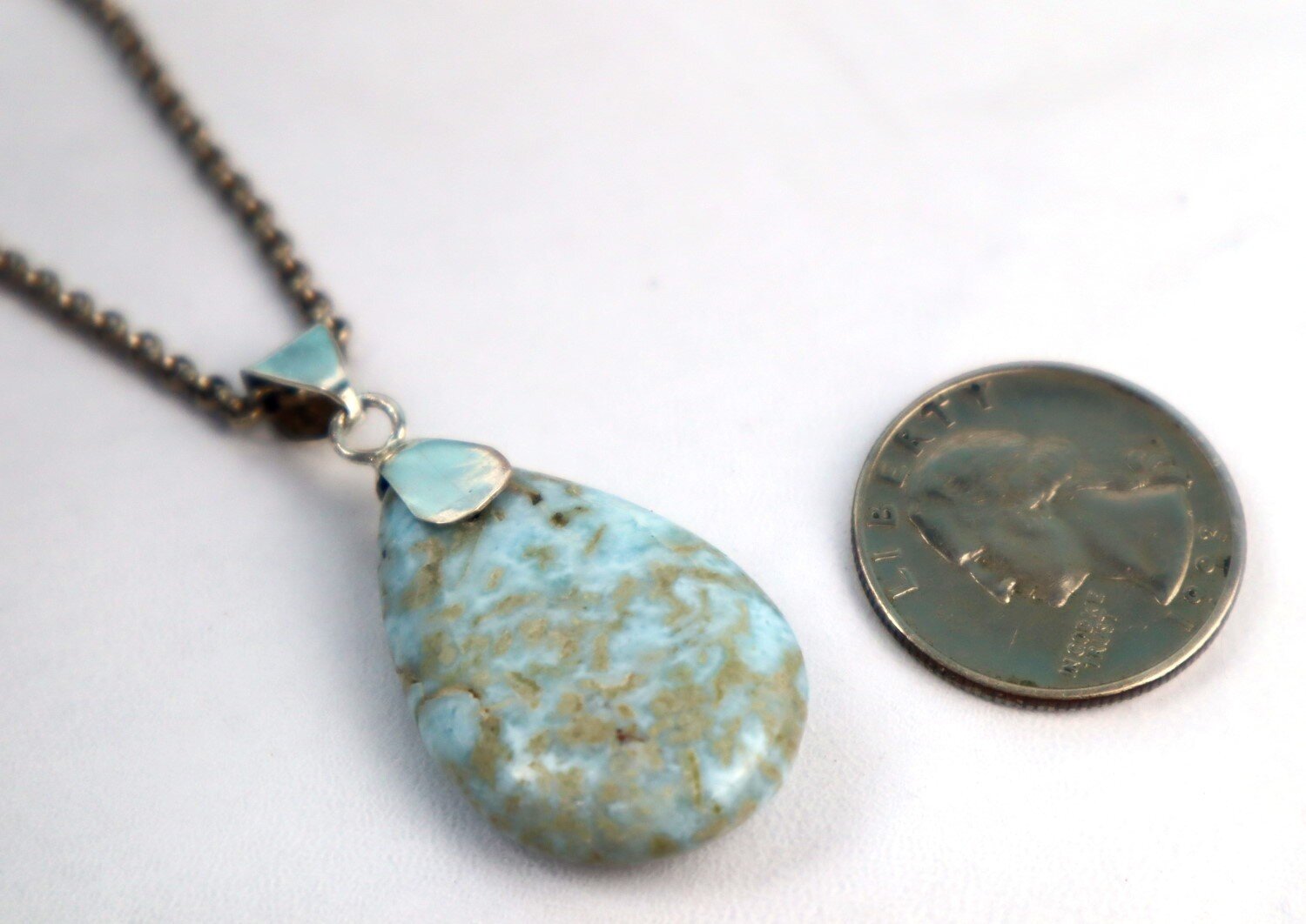 Beautiful Natural Ocean Blue Larimar .925 Sterling Silver Pendant 47mm – photo 5
