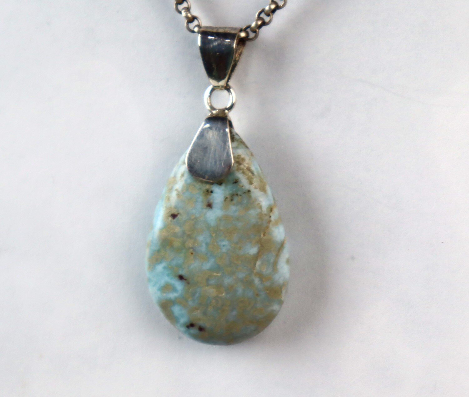 Beautiful Natural Ocean Blue Larimar .925 Sterling Silver Pendant 47mm – photo 7