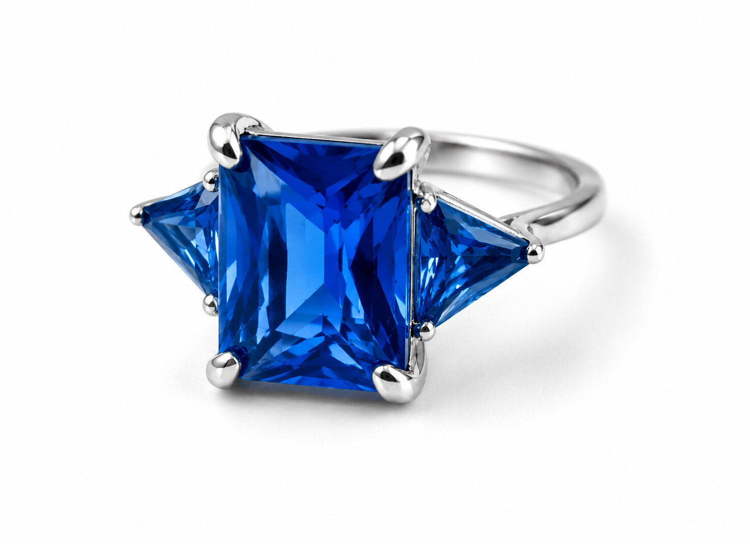 Elegant Fine Blue Topaz 925 Sterling Silver Rectangular Ring US#8