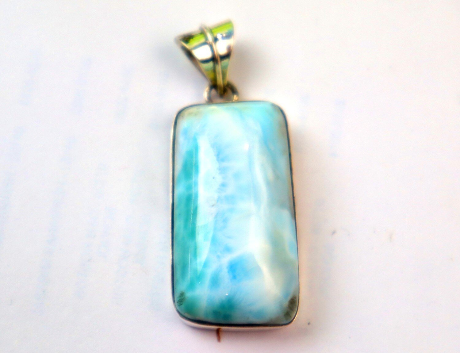 Impressive Natural Light Blue Larimar .925 Sterling Silver Pendant 42mm – photo 8
