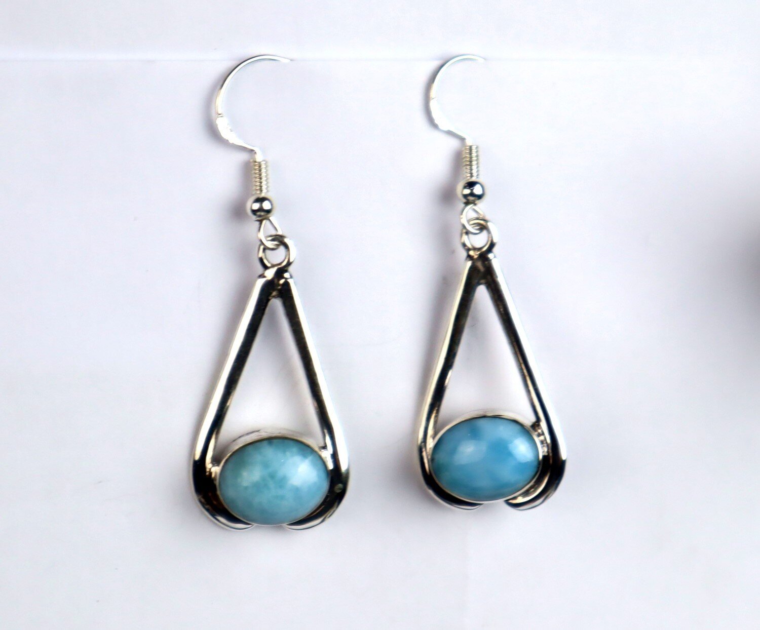 Charming 2 inch Natural Light Blue Larimar .925 Sterling Silver Dangle Earrings – photo 4
