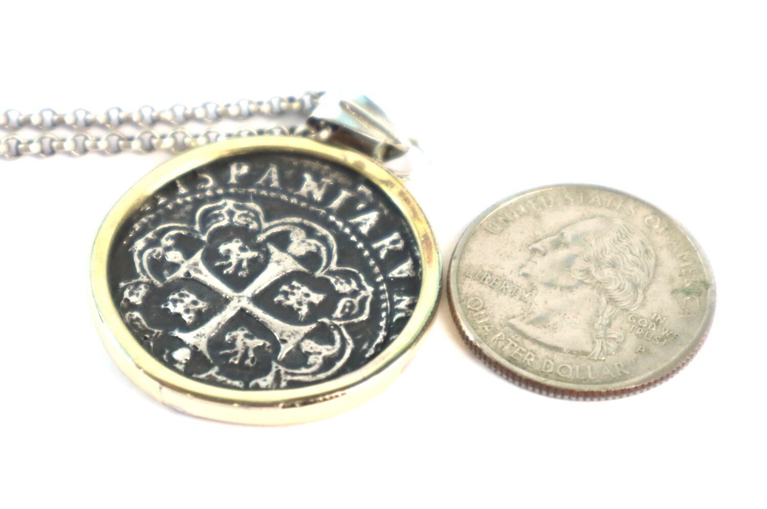 BIGGEST 2" Urca de Lima SPAIN COLONIAL COIN solid STERLING SILVER Pendant 46mm – photo 6
