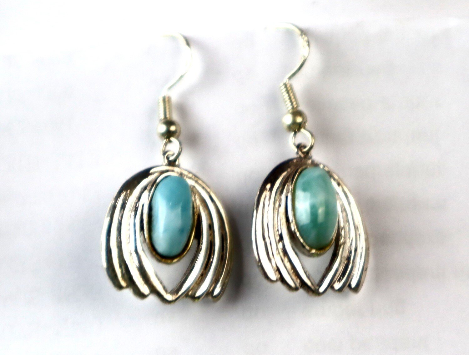 Lovely Natural Ocean Blue Larimar .925 Sterling Silver Dangle Earrings 37.0mm – photo 3