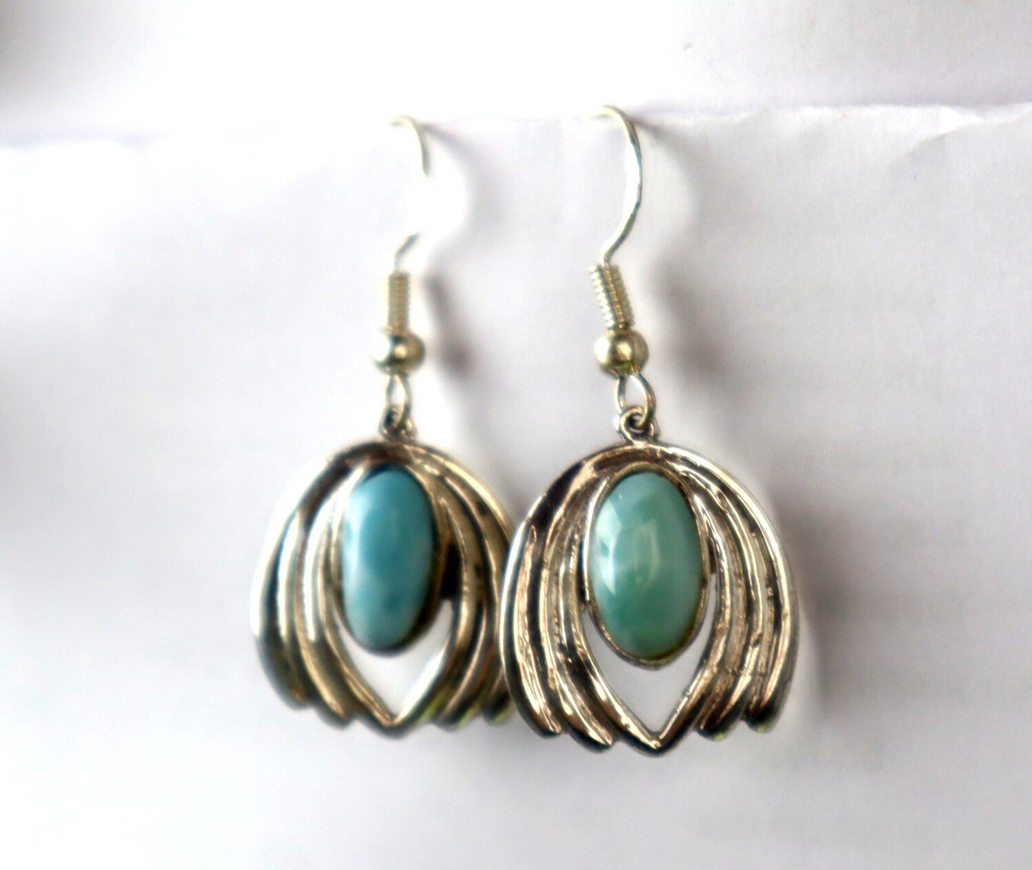Lovely Natural Ocean Blue Larimar .925 Sterling Silver Dangle Earrings 37.0mm – photo 7