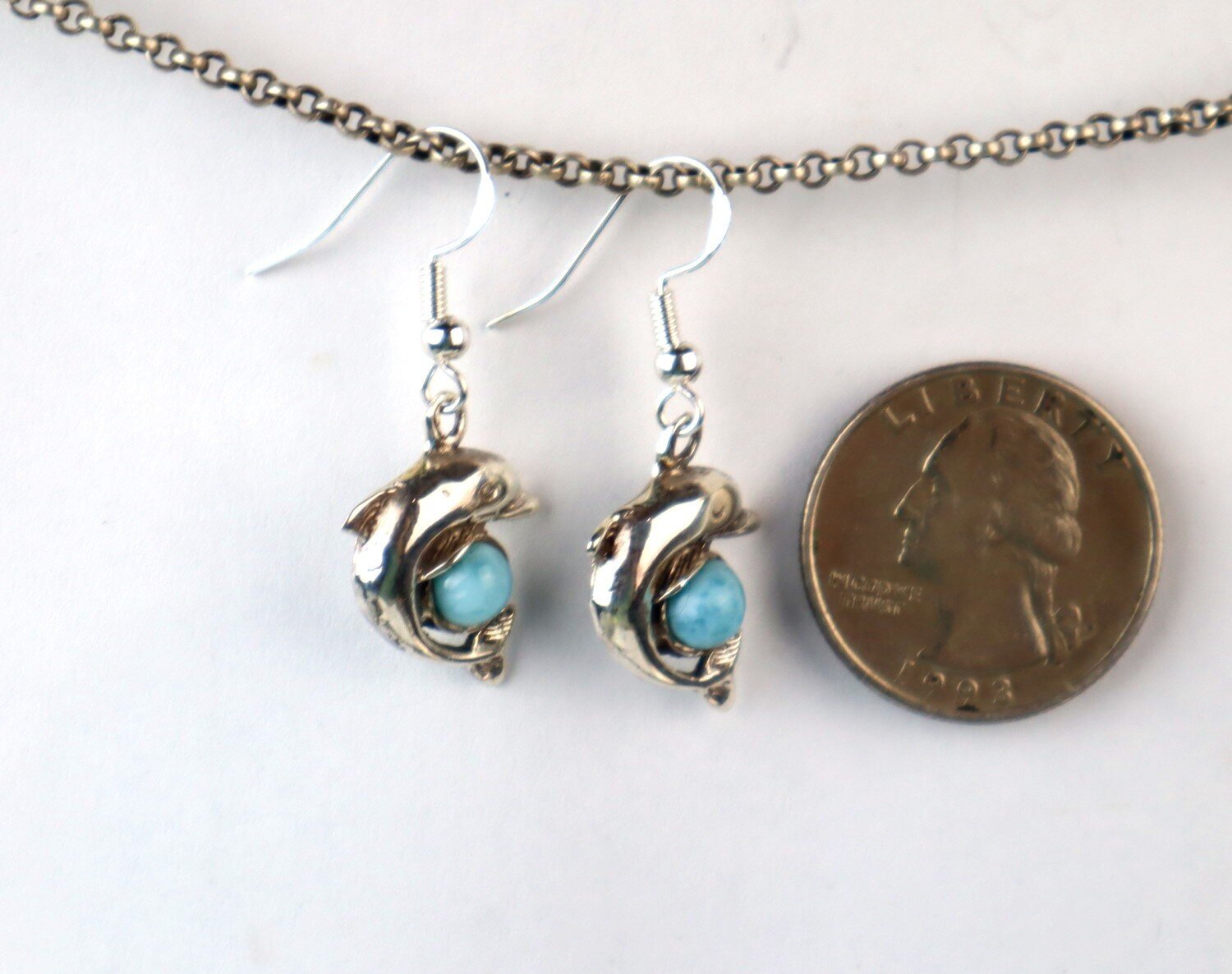 Genuine Dominican Blue Larimar 925 Sterling Silver Dolphin Earrings 1.5 Inch – photo 5