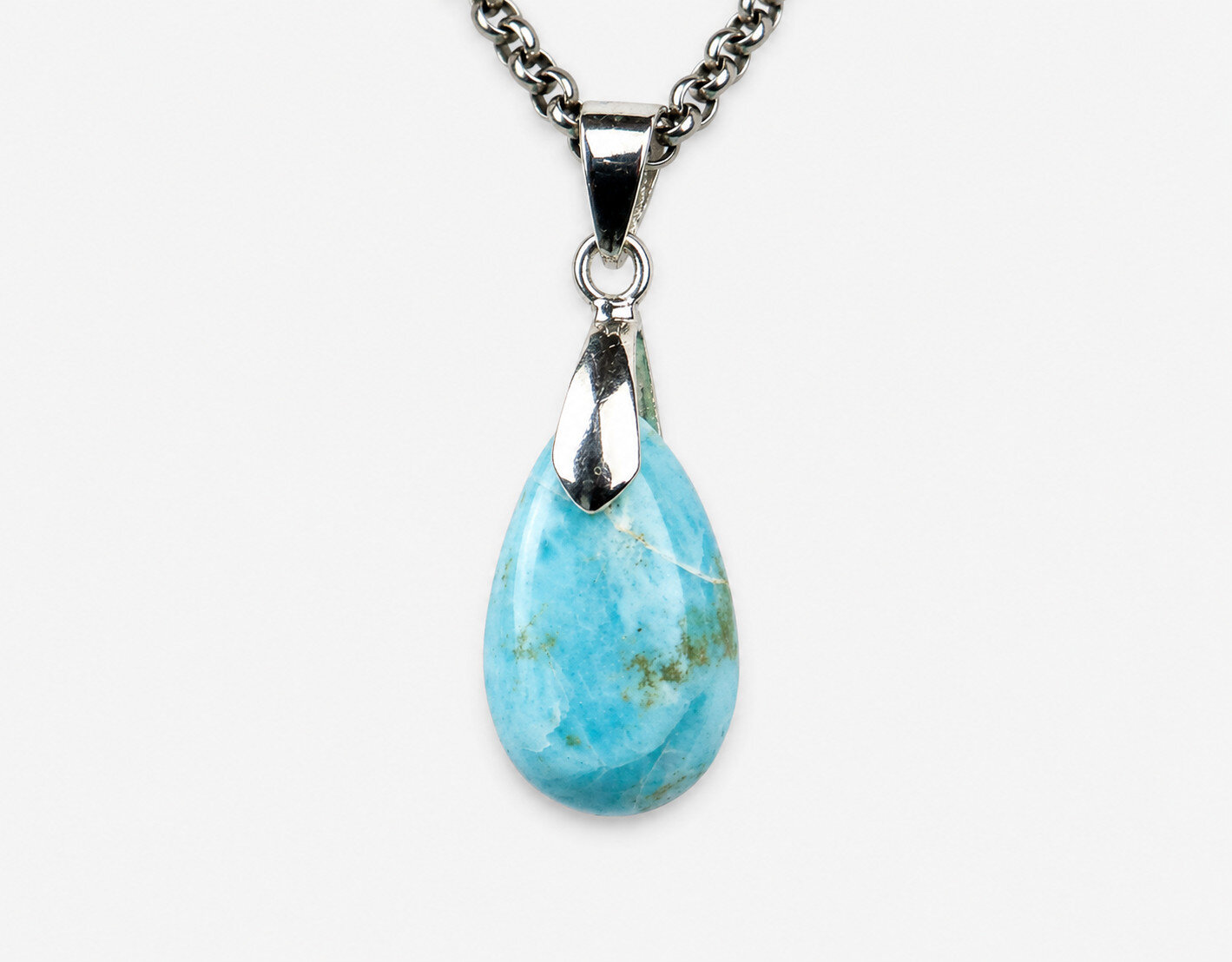 Genuine Dominican Blue Larimar Pear 925 Sterling Silver Pendant 1.3 Inch 4.2g