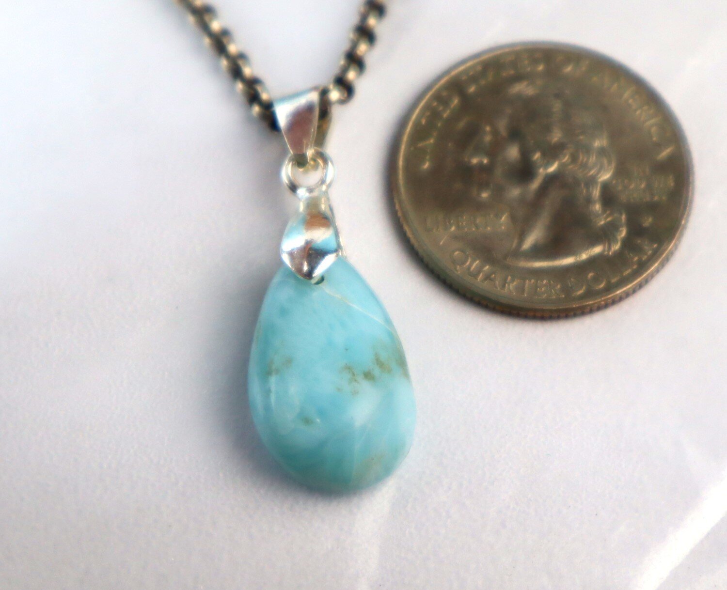 Genuine Dominican Blue Larimar Pear 925 Sterling Silver Pendant 1.3 Inch 4.2g – photo 6