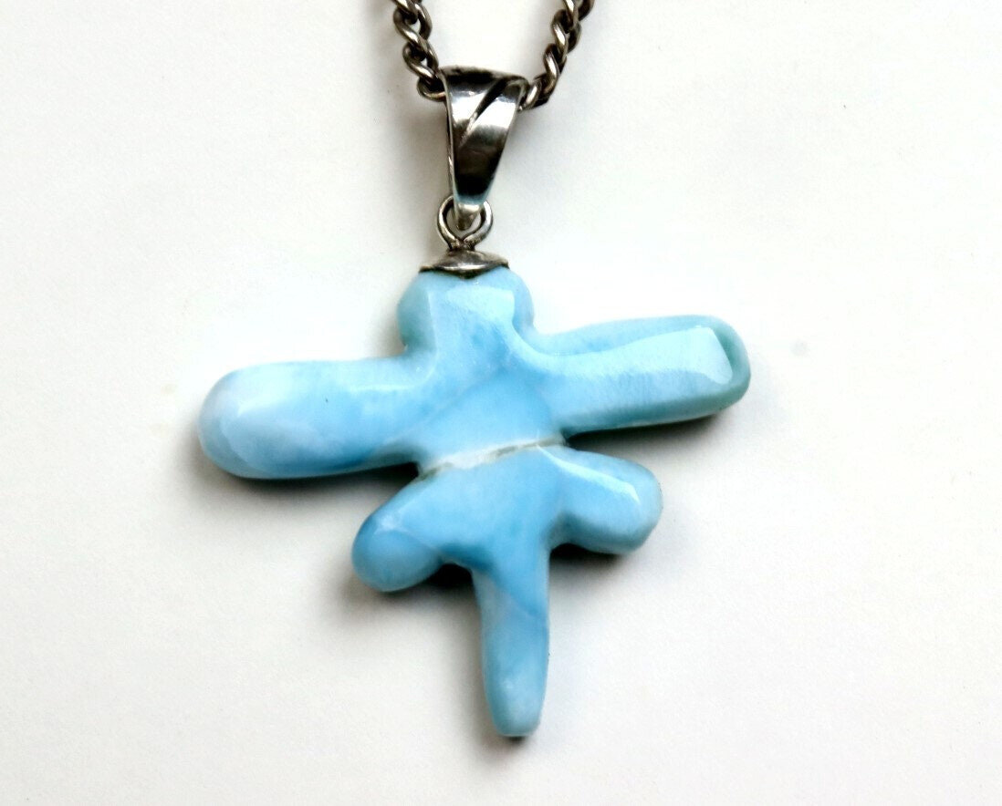 Exquisite 2inch Natural Sky Blue Larimar .925 Sterling Silver Dragonfly Pendant – photo 8
