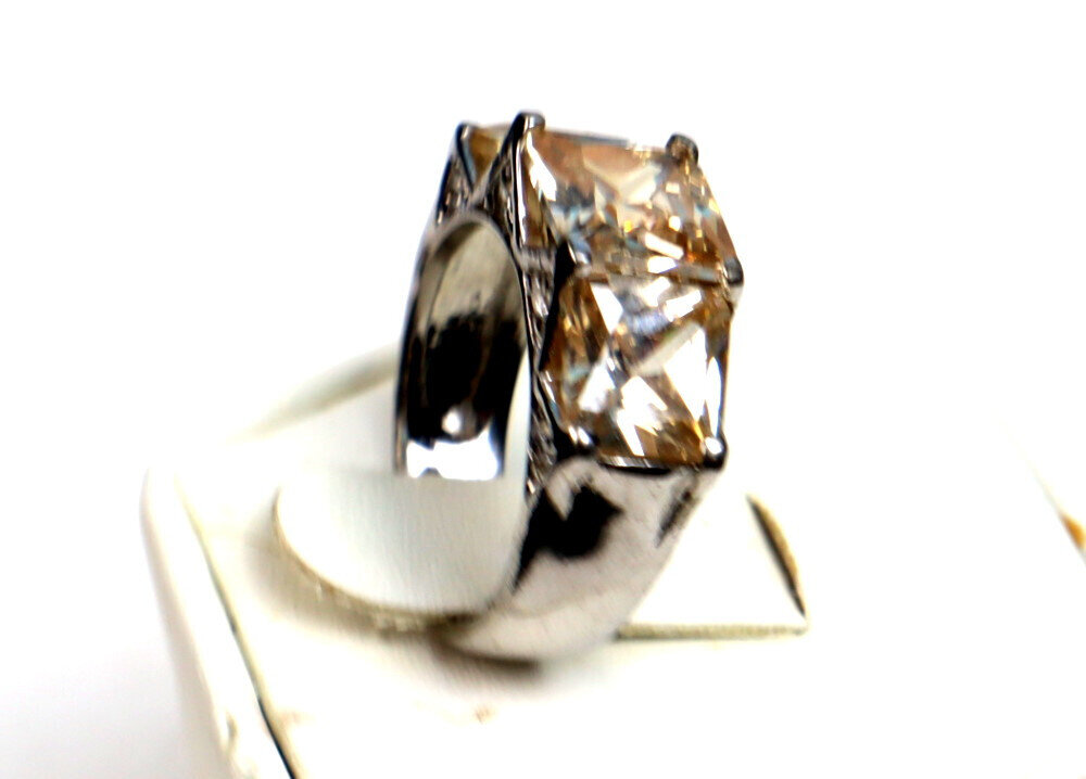 Outstanding Champagne Cubic Zirconia .925 Sterling Silver Ring #6 – photo 2