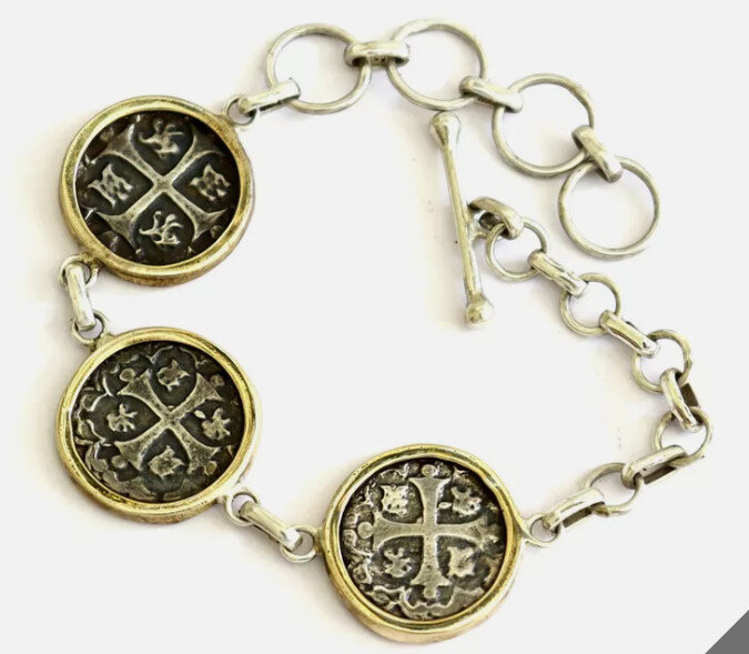 Atocha Shipwreck 3 SPAIN COLONIAL PIRATE COIN solid .925 silver BRACELET 6-8 in – photo 7