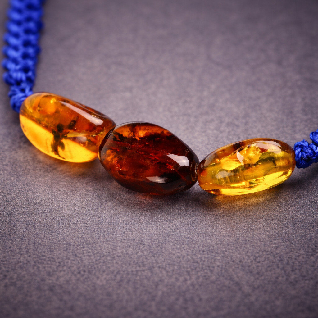 Beautiful Natural Clear Dominican Amber Blue Cord Bracelet 5-8 inch adjustable