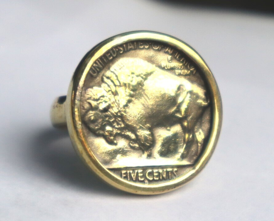 US 1937 Buffalo Nickel Five Cents Coin Ring Bronze Frame #6 free resizing 21mm – photo 11