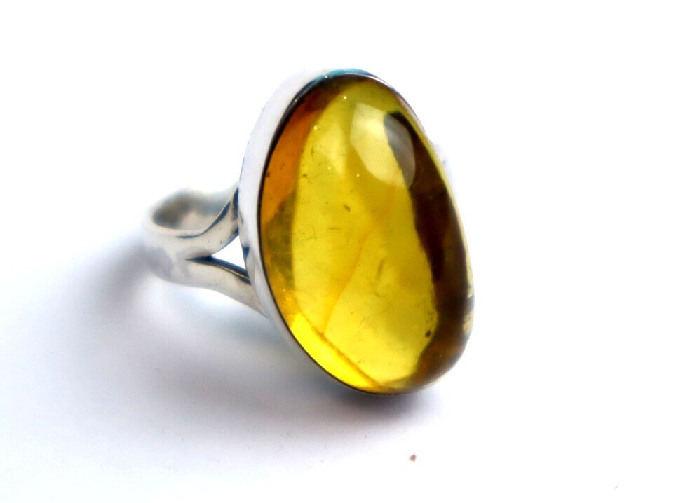 Exquisite Natural Clear Light Yellow Amber .925 Sterling Silver Ring #5 – photo 4