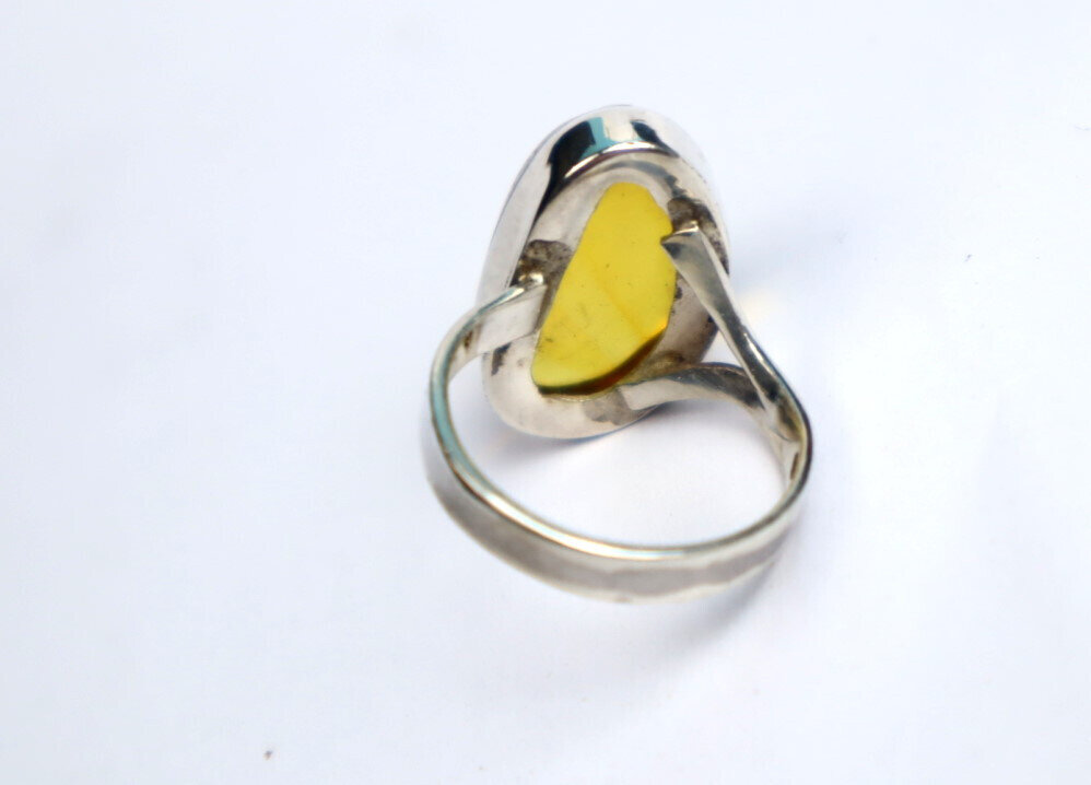 Exquisite Natural Clear Light Yellow Amber .925 Sterling Silver Ring #5 – photo 7