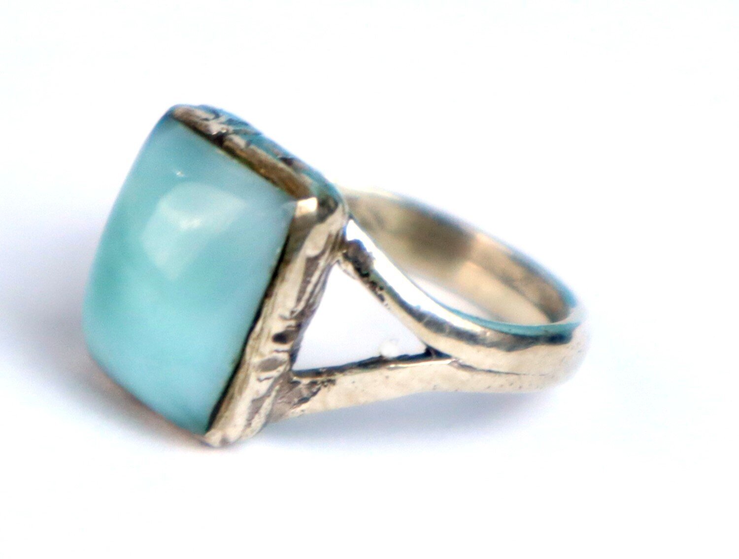 Exquisite Natural Sky Blue Larimar massive .925 Sterling Silver Ring #6 – photo 5
