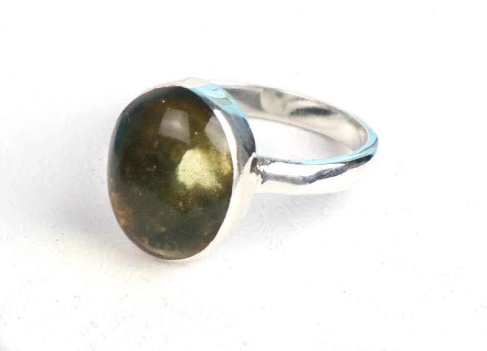 Exquisite Natural Clear Light Green Amber .925 Sterling Silver Ring #6 – photo 6