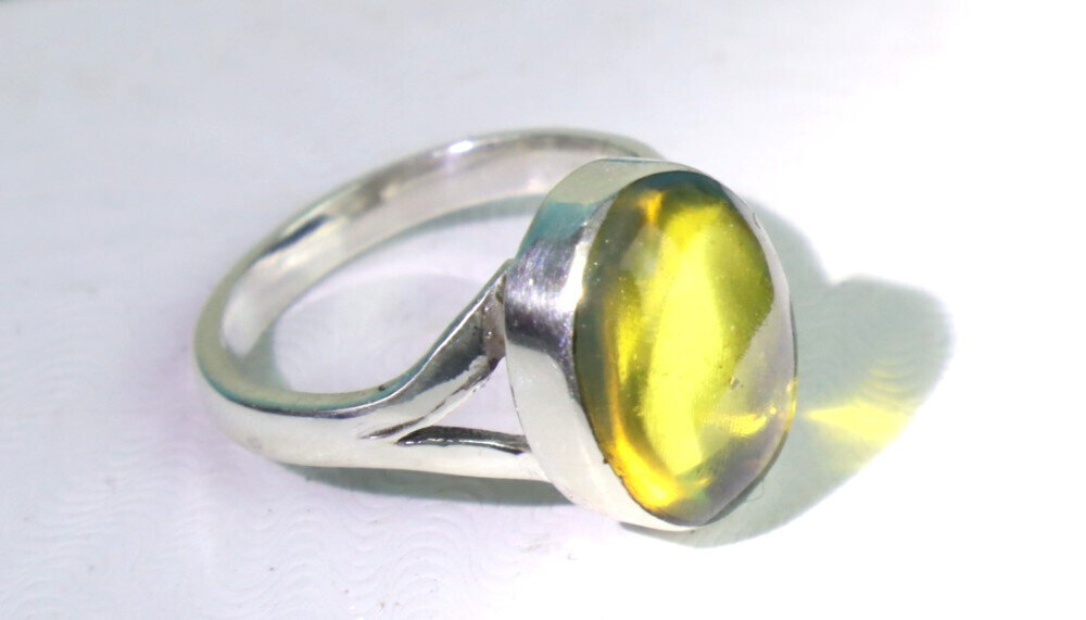 Exquisite Natural Clear Light Green Amber .925 Sterling Silver Ring #6 – photo 7