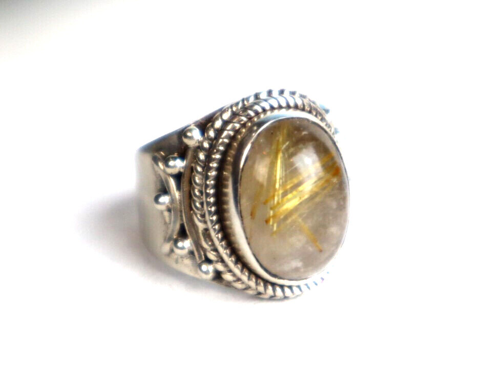 Finest Clear White with golden design Labradorite .925 Sterling Silver Ring #6 – photo 3