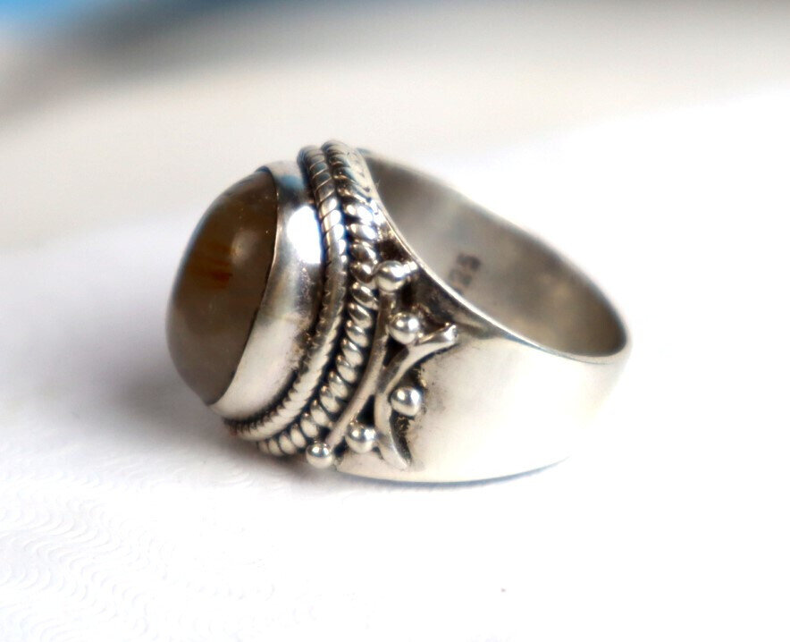 Finest Clear White with golden design Labradorite .925 Sterling Silver Ring #6 – photo 9