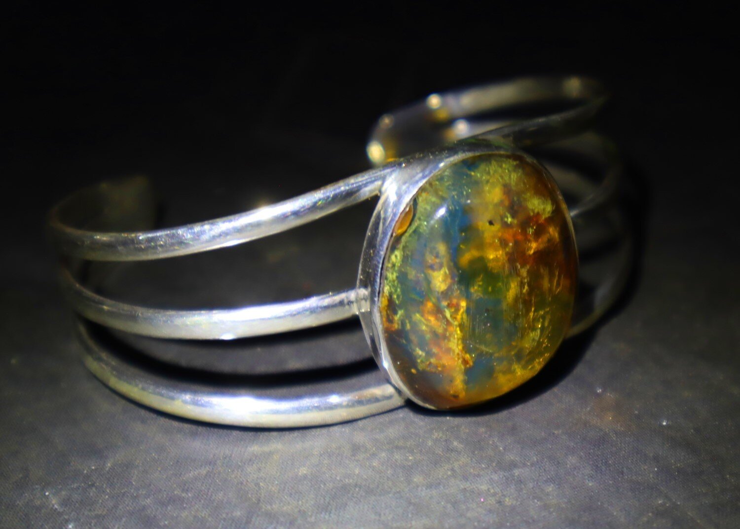 Natural Clear Green Blue Amber solid .925 Sterling Silver Cuff Bangle 7inch – photo 7