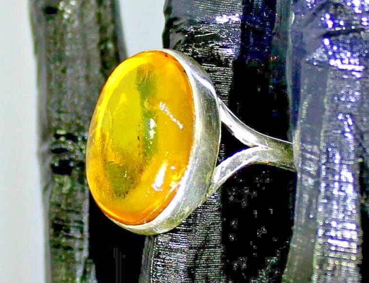 Natural Clear yellow green Amber Solid .925 Sterling Silver Ring #7 – photo 4