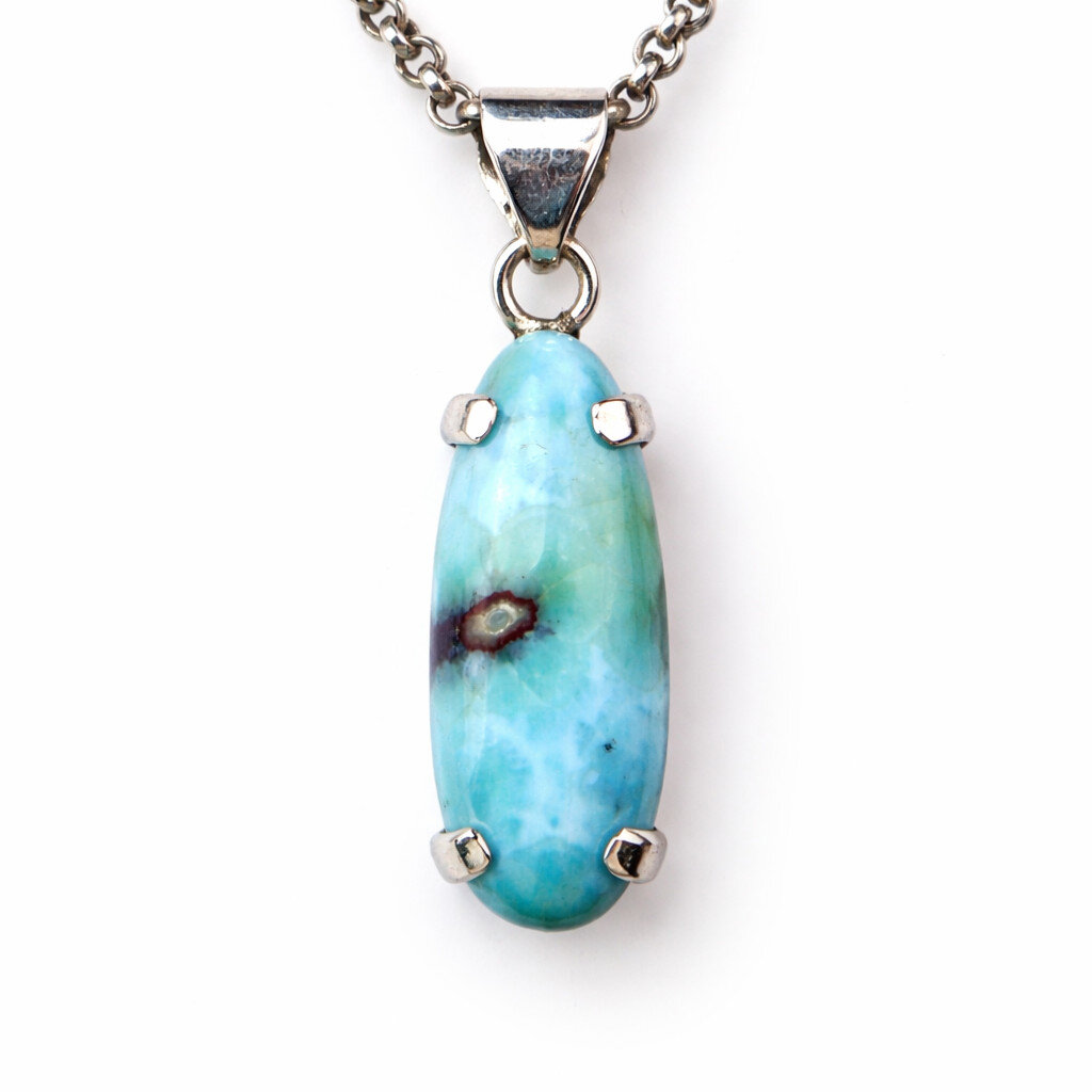 Beautiful Natural Ocean Blue Larimar .925 Sterling Silver Pendant 32mm – photo 4