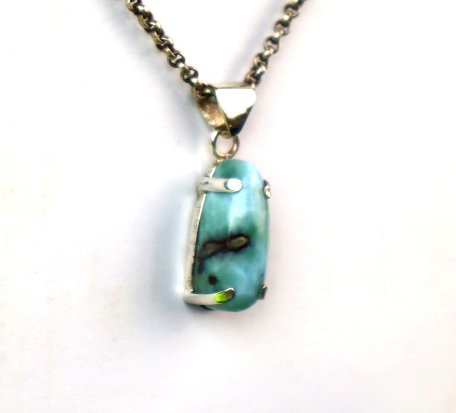 Beautiful Natural Ocean Blue Larimar .925 Sterling Silver Pendant 32mm – photo 6