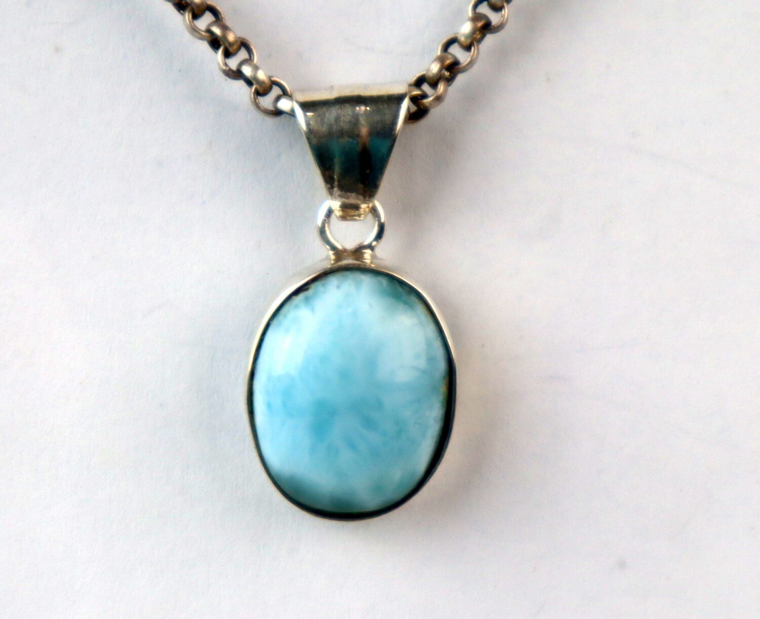 Premium Elegant Sky Blue Larimar 925 Sterling Silver Oval Pendant 27mm – photo 4
