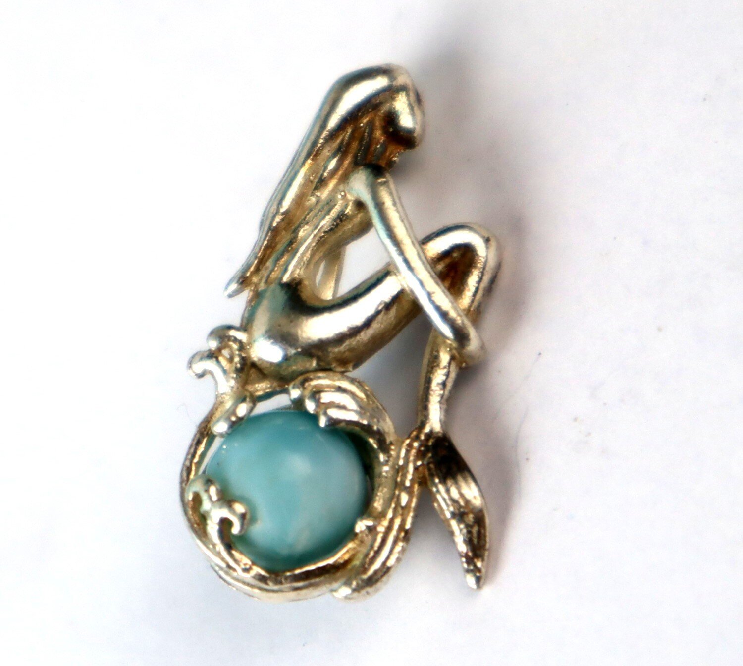 Lovely Natural Sky Blue Larimar .925 Sterling Silver Nixe Mermaid Pendant 27mm – photo 7