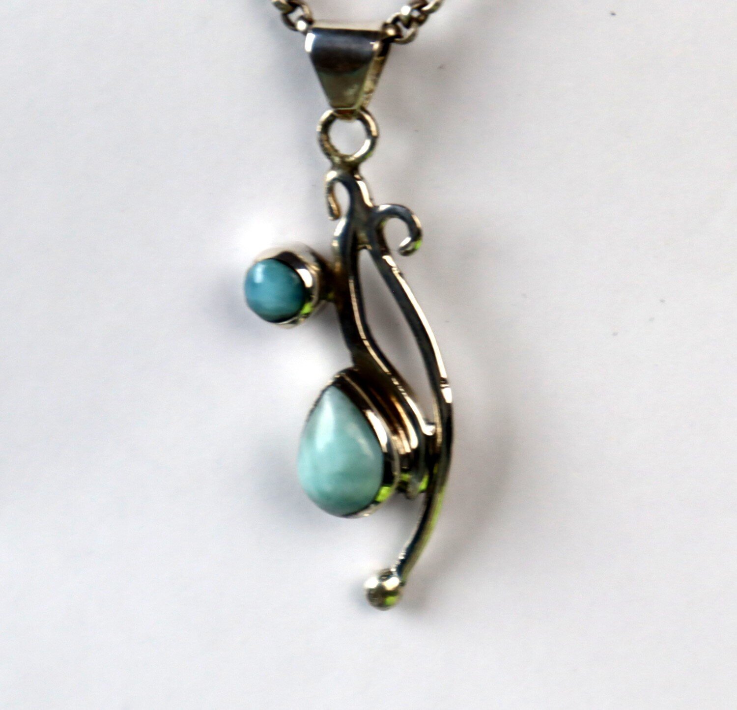 Lovely Natural Sky Blue Larimar .925 Sterling Silver Pendant 47mm – photo 3