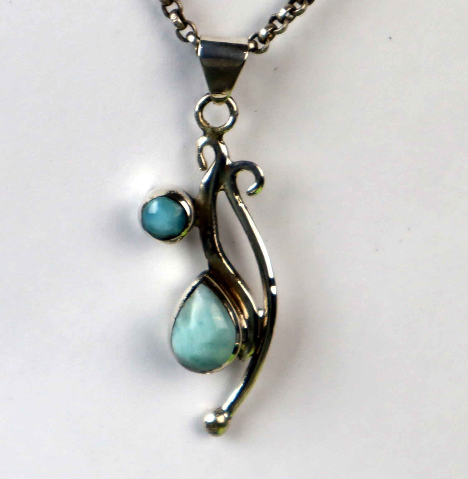 Lovely Natural Sky Blue Larimar .925 Sterling Silver Pendant 47mm – photo 4