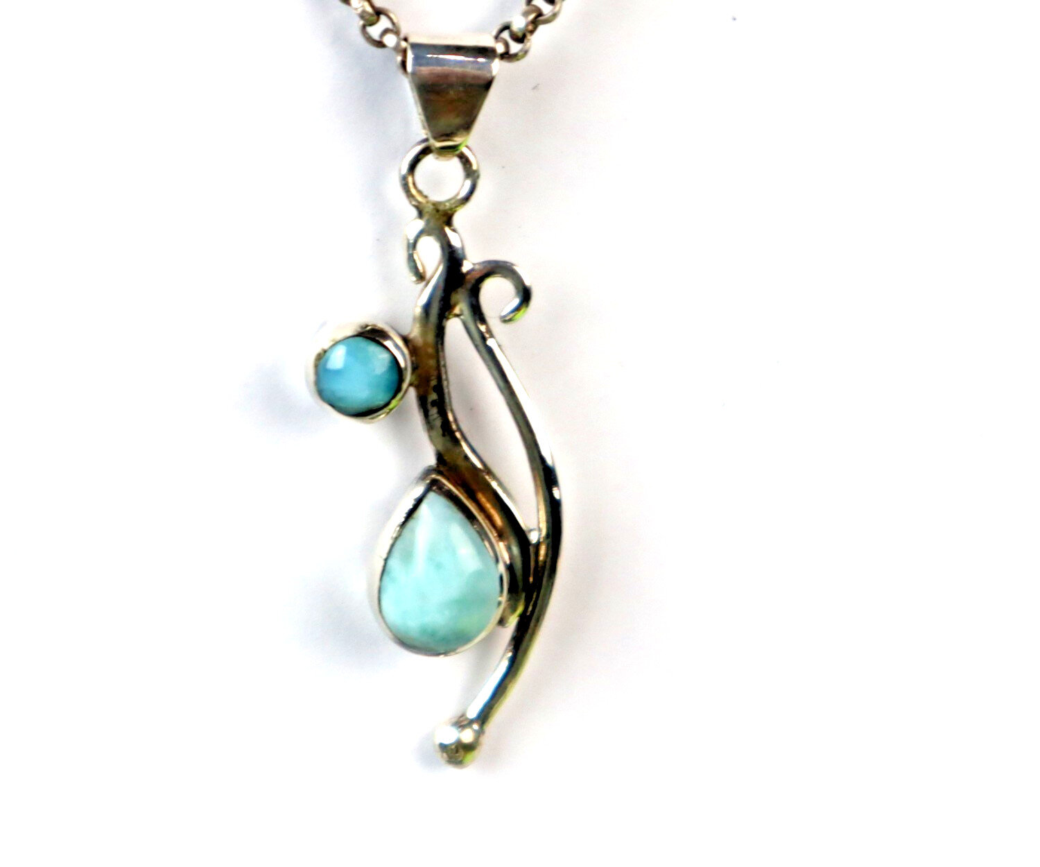 Lovely Natural Sky Blue Larimar .925 Sterling Silver Pendant 47mm – photo 5