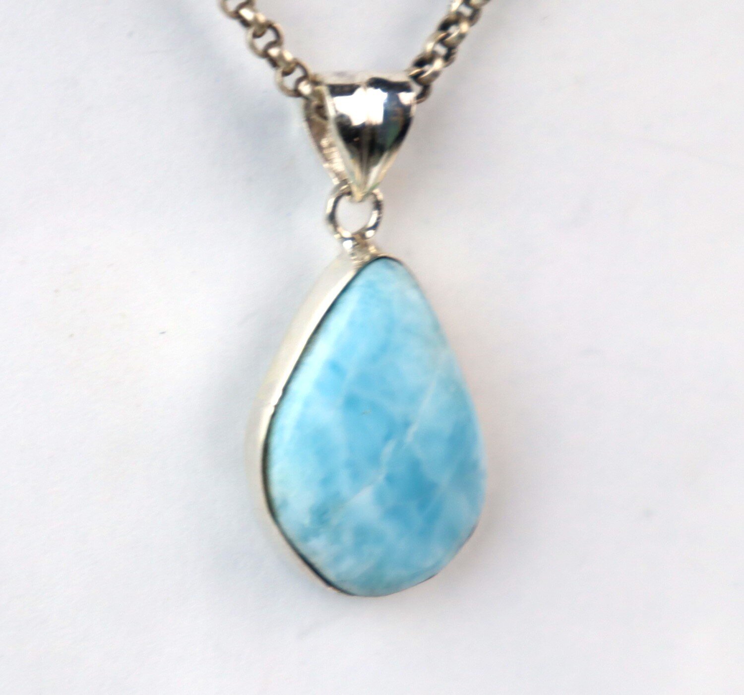 Larimar Blue Sterling Silver Teardrop Pendant 34mm – photo 4