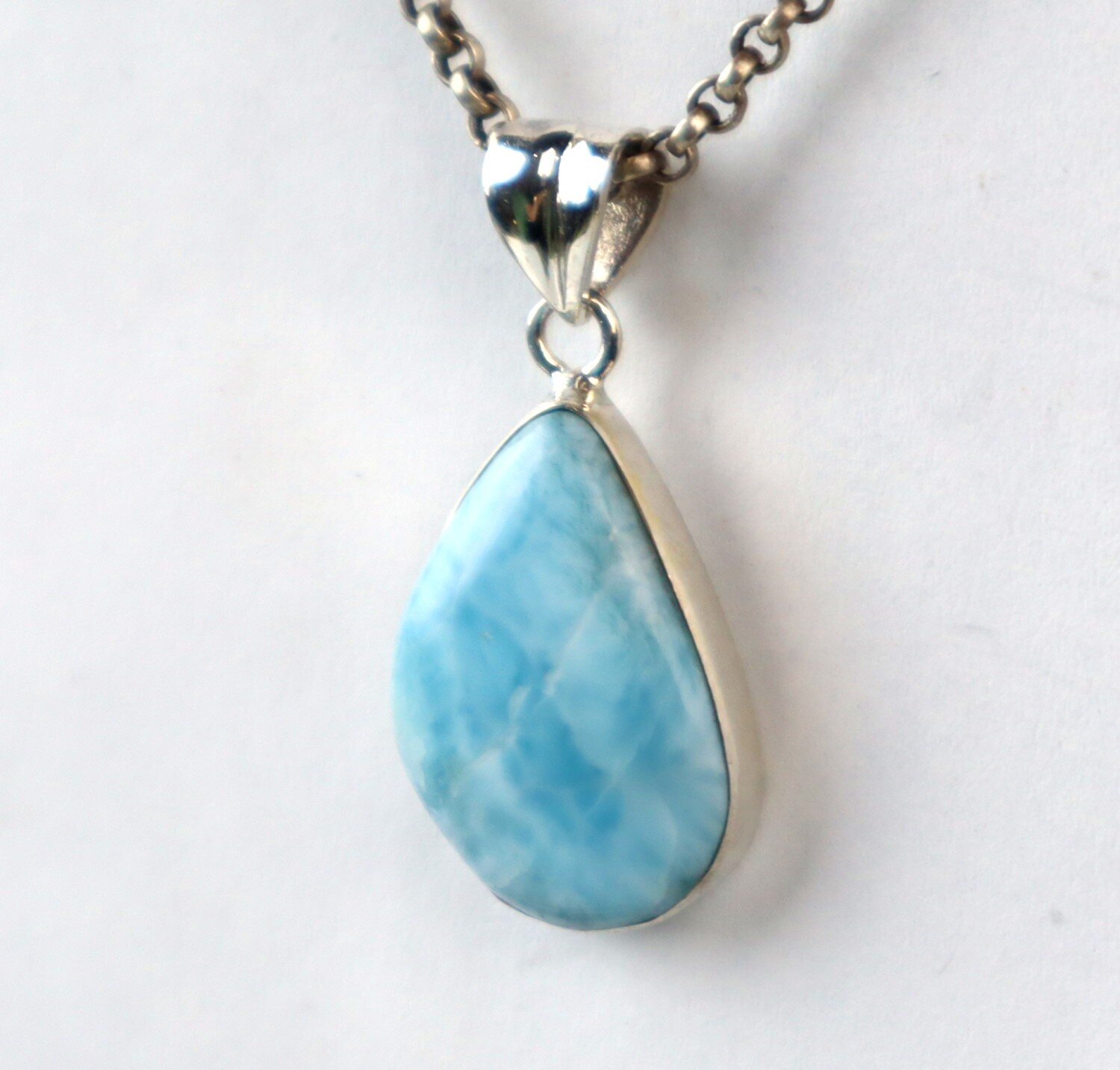 Larimar Blue Sterling Silver Teardrop Pendant 34mm – photo 7
