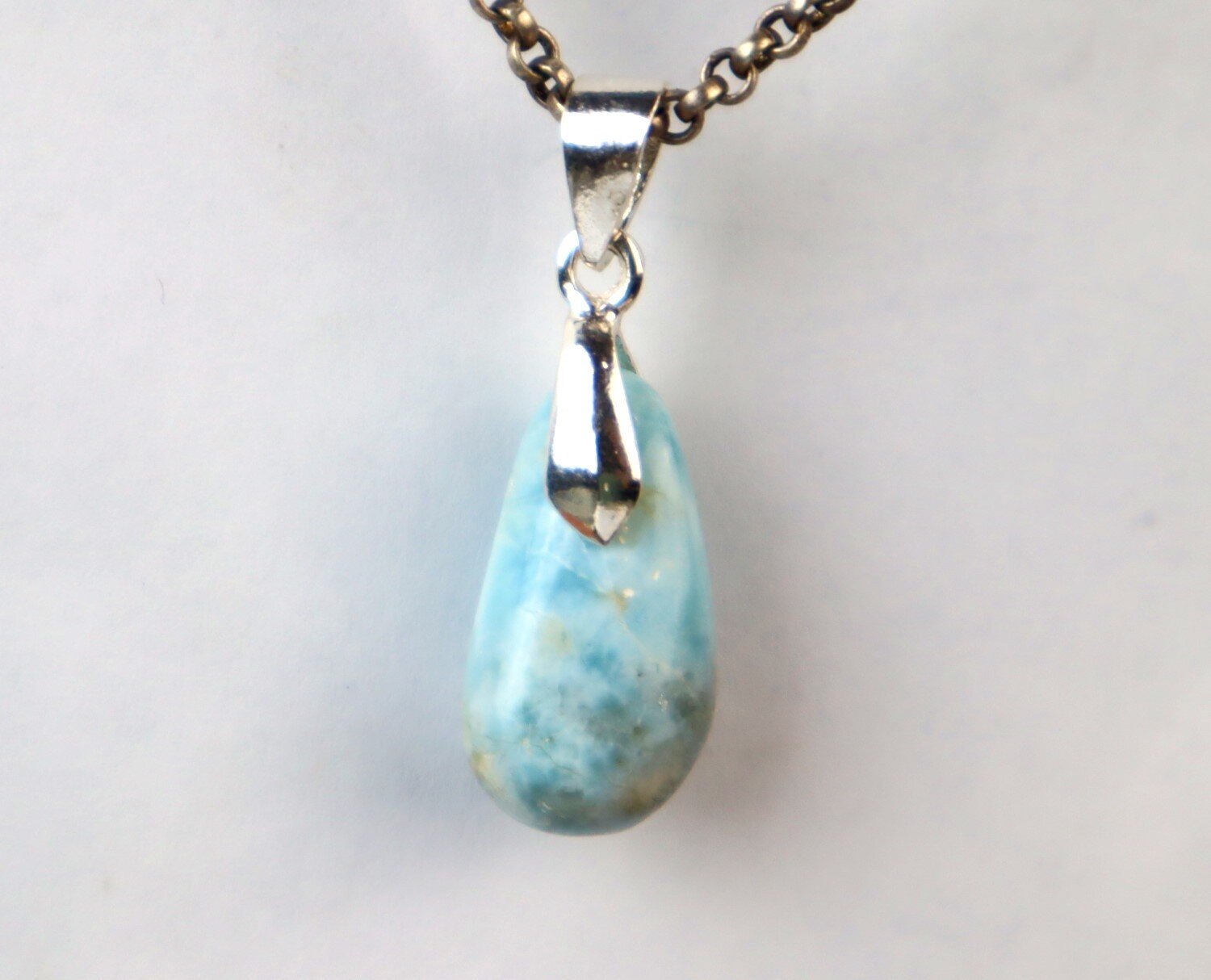 Lovely Natural Ocean Blue Larimar .925 Sterling Silver Pendant 34mm – photo 4