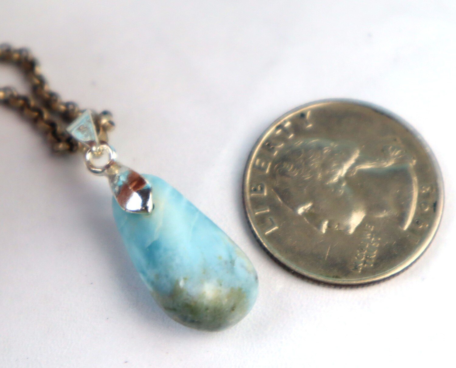 Lovely Natural Ocean Blue Larimar .925 Sterling Silver Pendant 34mm – photo 8