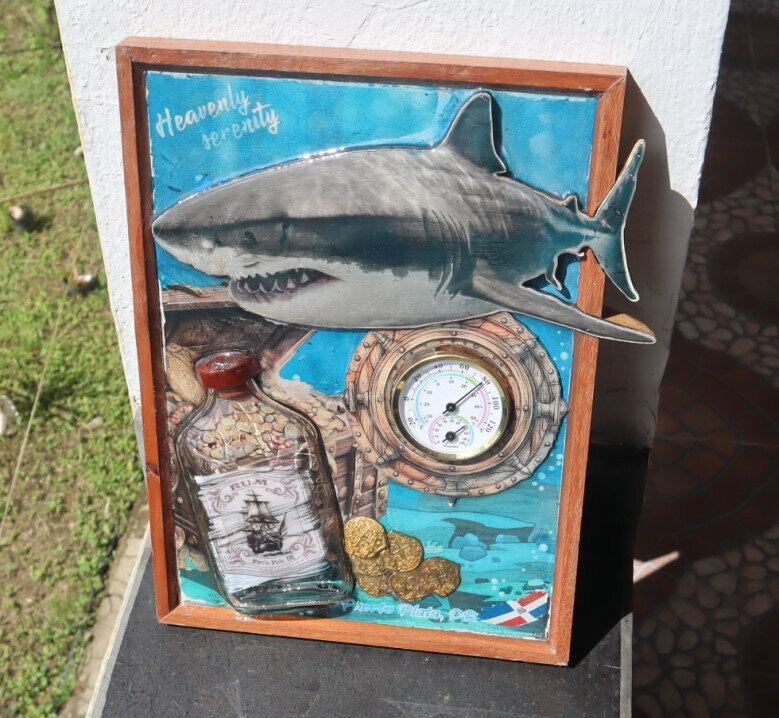 Wood artwork wall decoration Thermometer Hydrometer Shark Oceanic Treasure 12" – photo 14